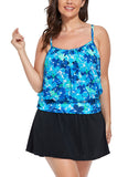 FULLFITALL - Water Orchid Lightweight Blouson Tankini With Side Slit Swim Skirt