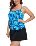 FULLFITALL - Water Orchid Lightweight Blouson Tankini With Side Slit Swim Skirt