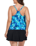 FULLFITALL - Water Orchid Lightweight Blouson Tankini With Side Slit Swim Skirt