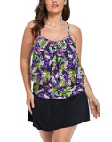 FULLFITALL - Purple Rose Lightweight Blouson Tankini With Side Slit Swim Skirt