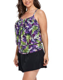 FULLFITALL - Purple Rose Lightweight Blouson Tankini With Side Slit Swim Skirt