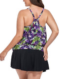 FULLFITALL - Purple Rose Lightweight Blouson Tankini With Side Slit Swim Skirt