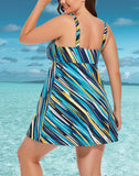 FULLFITALL - Painterly Stripe V-neck Two-Piece Swimdress