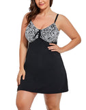 FULLFITALL - Black White Jungle Tie Front Underwire Swimdress