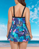 FULLFITALL - Multi Tropical Floral Banded One Piece Swimdress