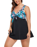 FULLFITALL - Pastel Floral Lace-Up V-Neck Swimdress