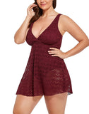 FULLFITALL - Plum Crochet Side Slit V-Neck Swimdress