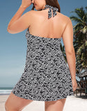 FULLFITALL - Black White Dot V-Neck Halter Swimdress