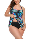 FULLFITALL - Neon Tropical Print Handkerchief Halter Tankini Set