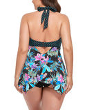 FULLFITALL - Neon Tropical Print Handkerchief Halter Tankini Set