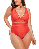 FULLFITALL - Red Lattice Plunge One Piece Swimsuit