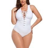 FULLFITALL - White Lace Up One Piece Swimsuit