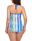 FULLFITALL - Multistripe V-neck Halter One Piece Swimsuit