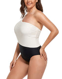 FULLFITALL - Black Cream One Shoulder One Piece Swimsuit