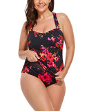 FULLFITALL - Poppies H-Back Sarong Front One Piece Swimsuit