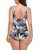 FULLFITALL - Leaves Square Neck One Piece Swimsuit