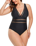 FULLFITALL - Black Lattice Plunge One Piece Swimsuit