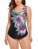 FULLFITALL - Pink Floral Sarong Front One Piece Swimsuit