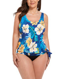 FULLFITALL - Yellow Flower Side Tie Blouson Tankini Set