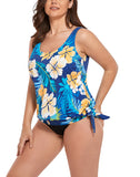 FULLFITALL - Yellow Flower Side Tie Blouson Tankini Set