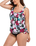 FULLFITALL - Wine Pink Flower Side Tie Blouson Tankini Set