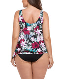 FULLFITALL - Wine Pink Flower Side Tie Blouson Tankini Top