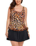 FULLFITALL - Leopard Print Side Tie Blouson Tankini With A-Line Swim Skirt