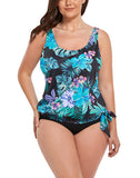 FULLFITALL - Green palm Side Tie Blouson Tankini Set