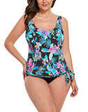 FULLFITALL - Neon Tropical Side Tie Blouson Tankini Top