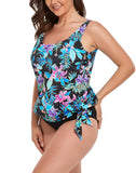 FULLFITALL - Neon Tropical Side Tie Blouson Tankini Top