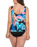 FULLFITALL - Palm Print Side Tie Blouson Tankini Set