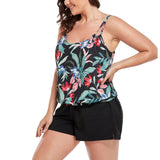 FULLFITALL - Sland Blooms Loop Strap Blouson Tankini with Cargo Swim Short