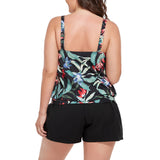 FULLFITALL - Sland Blooms Loop Strap Blouson Tankini with Cargo Swim Short