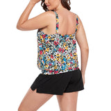 FULLFITALL - Small Floral Painting Loop Strap Blouson Tankini with Cargo Swim Short