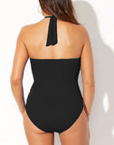 FULLFITALL - Black V-Neck Halter One Piece Swimsuit