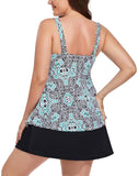 FULLFITALL - Mint Medallion V-NECK Flowy Tankini With A-Line Swim Skirt