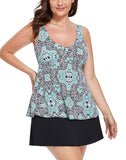 FULLFITALL - Mint Medallion V-NECK Flowy Tankini With A-Line Swim Skirt