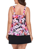 FULLFITALL - Pink Floral V-NECK  Flowy Tankini With A-Line Swim Skirt